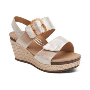 Aetrex Ashley Arch Support Wedge  Sandals Champagne Metallic Leather Size 10 NEW